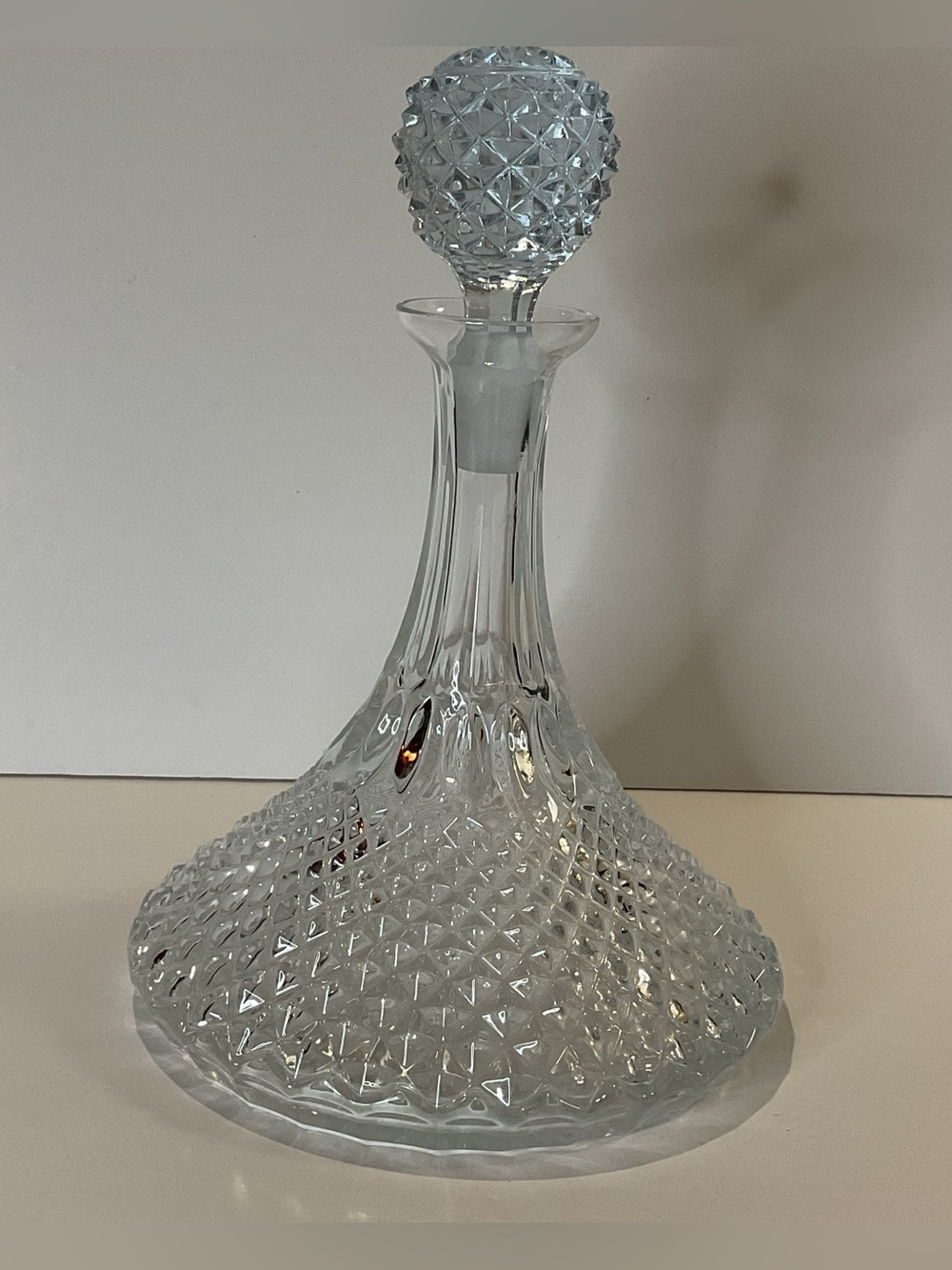 Vintage heavy diamond cut glass Ship decanter